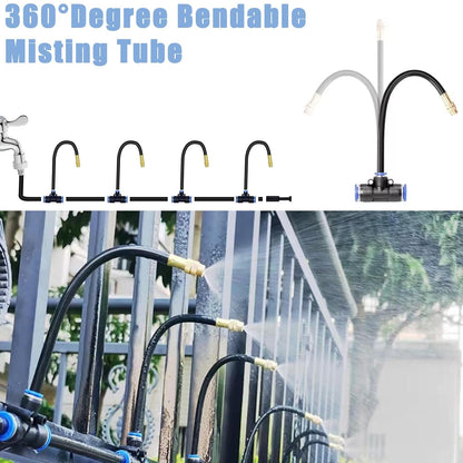 Tivddikun Drip Irrigation Kit, 360° Bendable Watering System with 49FT/15M Drip Irrigation Hose, 20 T-joints, 15 Adjustable Brass Misting Nozzles, 10 Fixed Stems, Anti-blocked Universal Faucet Adapter