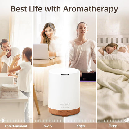 ASAKUKI 300ML Essential Oil Diffuser, Quiet 5-in-1 Premium Aromatherapy Humidifier, Natural Home Fragrance Aroma Vaporizer with 7 LED Color Changing Light and Auto-Off Safety Switch
