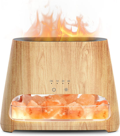 SALKING 2-in-1 Essential Oil Diffuser & Crystal Himalayan Salt Lamp, Ultrasonic Aromatherapy Diffuser with Timer Setting, Auto-Off Safety Switch, Cool Mist, Flame Effect, Night Light, 150ml