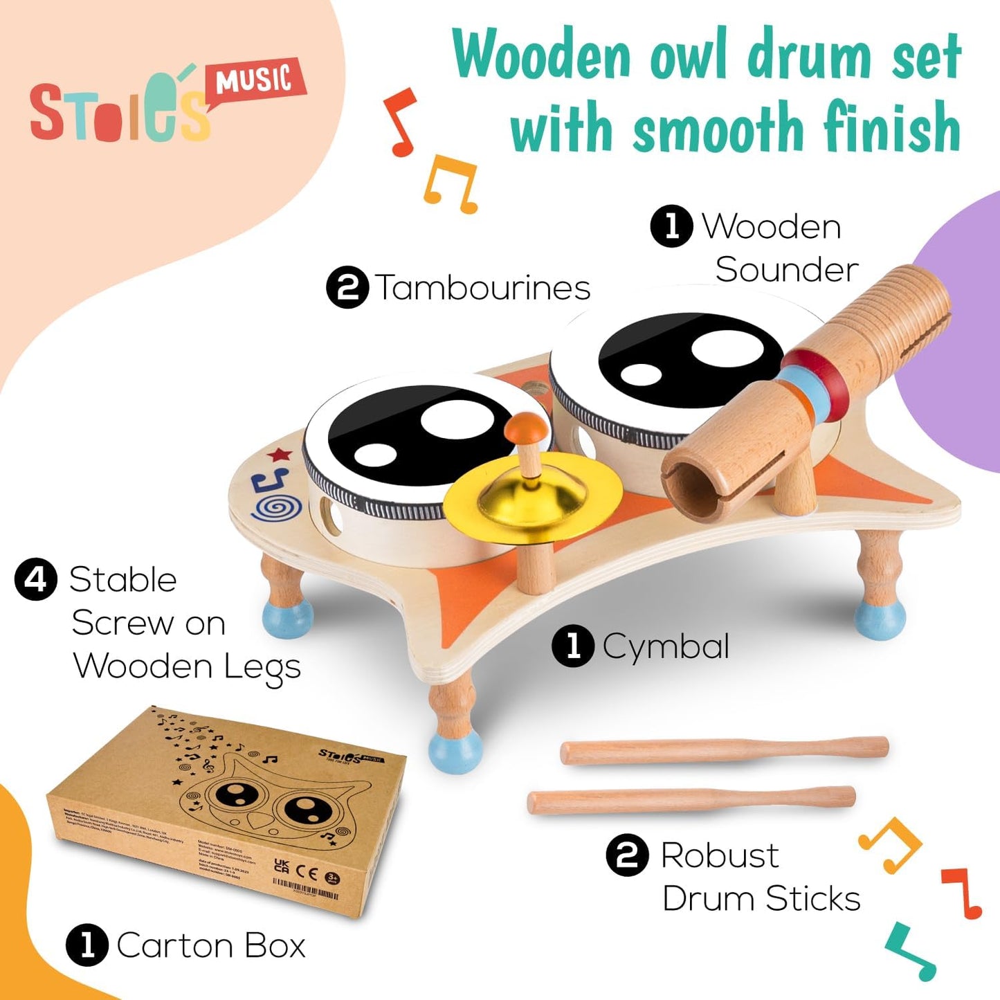 Stoie's Wooden Musical Instruments for Toddlers 1-3, Montessori Music Toys for 1 Year Old, with Xylophone, Tambourine and Maracas, Educational Development and Creativity, Baby Musical Instruments