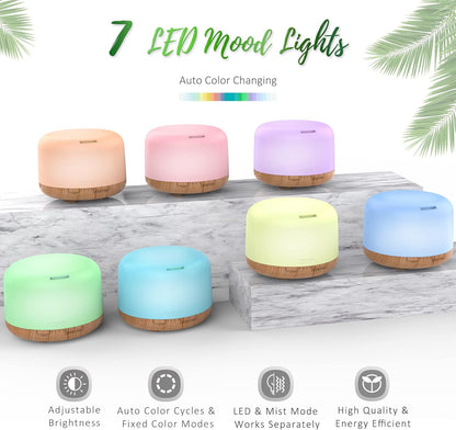 ASAKUKI 500ml Essential Oil Diffuser, 5 in 1 Ultrasonic Aromatherapy Fragrant Oil Diffusers, Vaporizer Humidifier with Remote Control, Timer, Auto-Off Safety Switch, 7 LED Light Colors