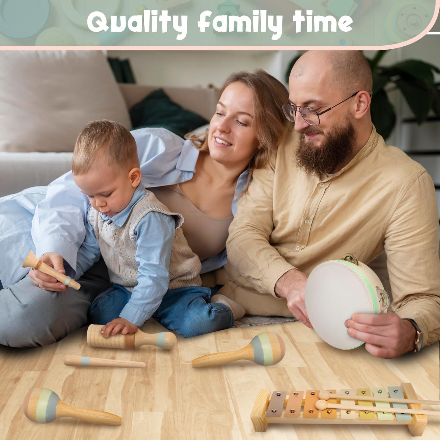 Stoie's Wooden Musical Instruments for Toddlers 1-3, Montessori Music Toys for 1 Year Old, with Xylophone, Tambourine and Maracas, Educational Development and Creativity, Baby Musical Instruments