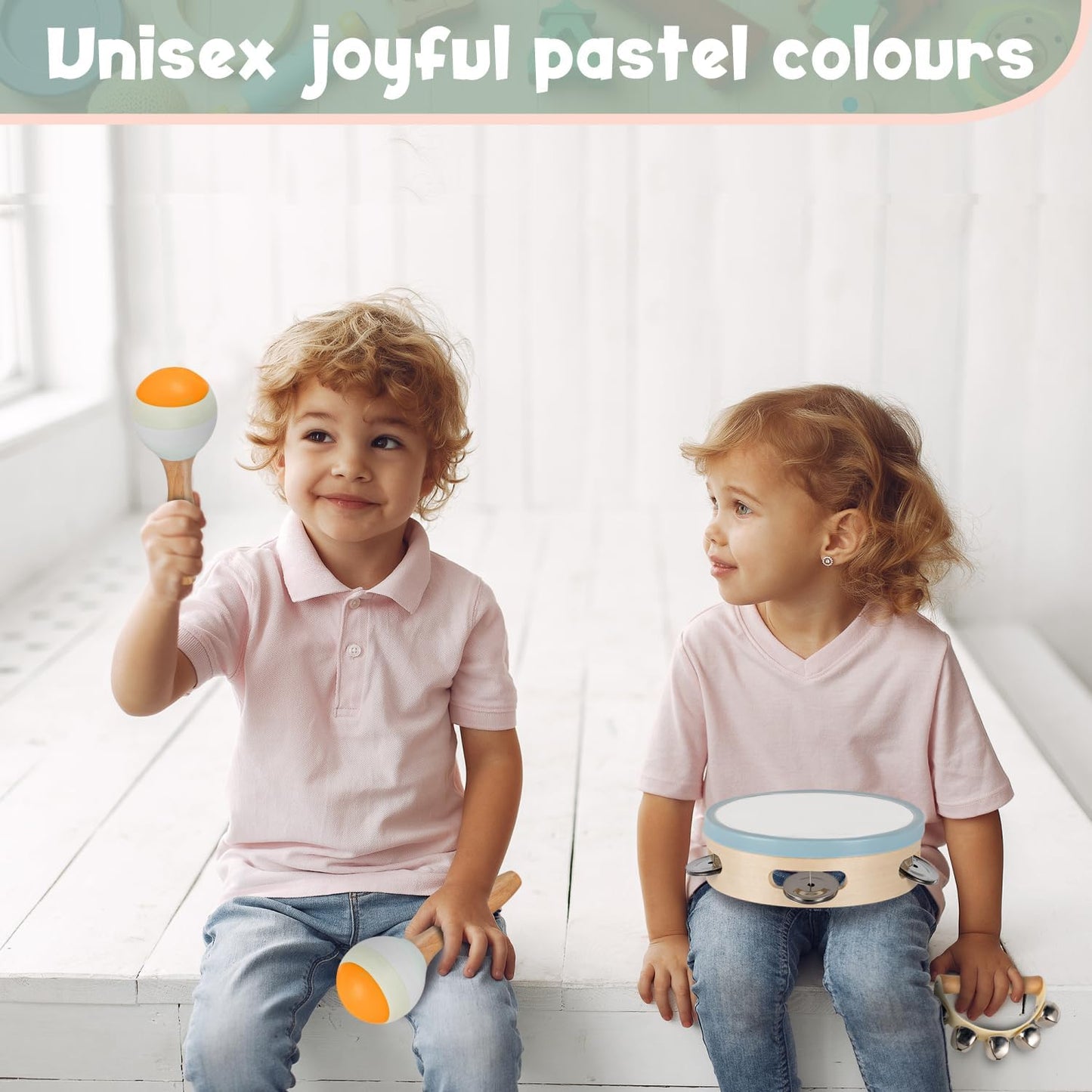 Stoie's Wooden Musical Instruments for Toddlers 1-3, Montessori Music Toys for 1 Year Old, with Xylophone, Tambourine and Maracas, Educational Development and Creativity, Baby Musical Instruments