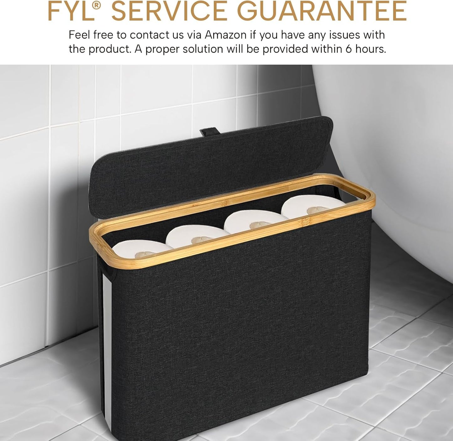 FYL Toilet Roll Storage, Toilet Paper Storage, Portable Foldable Water-Repllent Bamboo Toilet Paper 12 Rolls Holder Storage With Handle For Bathroom (White)