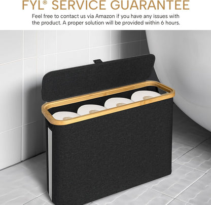 FYL Toilet Roll Storage, Toilet Paper Storage, Portable Foldable Water-Repllent Bamboo Toilet Paper 12 Rolls Holder Storage With Handle For Bathroom (White)