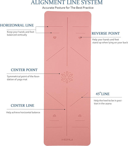 Premium Non-Slip Yoga Mat with Alignment Lines - 6mm Thick Exercise Mat