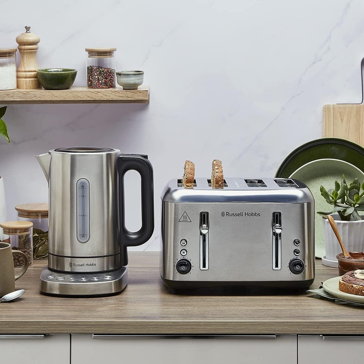 Russell Hobbs RHK510 Addison Kettle, 5 Temperature Settings, 1.7 L Capacity, Easy to Clean, Silver