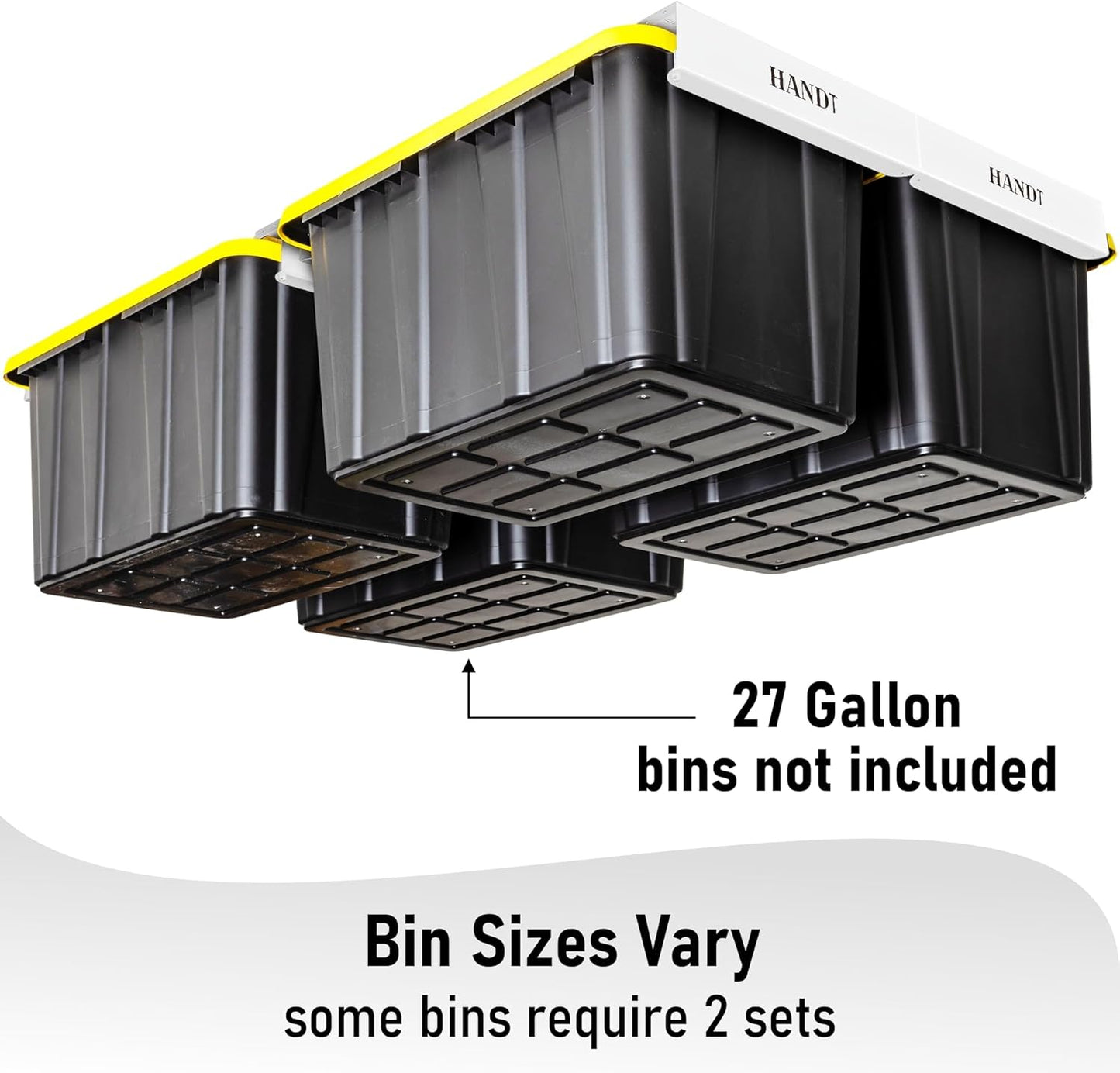 HANDT Overhead Garage Storage Rack, Garage Ceiling Storage Racks, Garage Storage Bin Organization System, Heavy Duty Metal Overhead Bin Rack For Container, Supports Most Storage Bins, 4 Sets Black