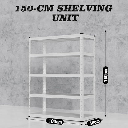 5 Tier Storage Shelves Metal Garage Shelving Unit for System Racks Storage Basement Storage Shelf Garage Storage Rack H150cm*W100cm* D40cm (Black)