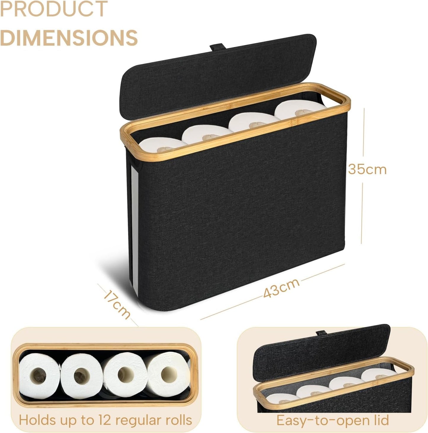 FYL Toilet Roll Storage, Toilet Paper Storage, Portable Foldable Water-Repllent Bamboo Toilet Paper 12 Rolls Holder Storage With Handle For Bathroom (White)