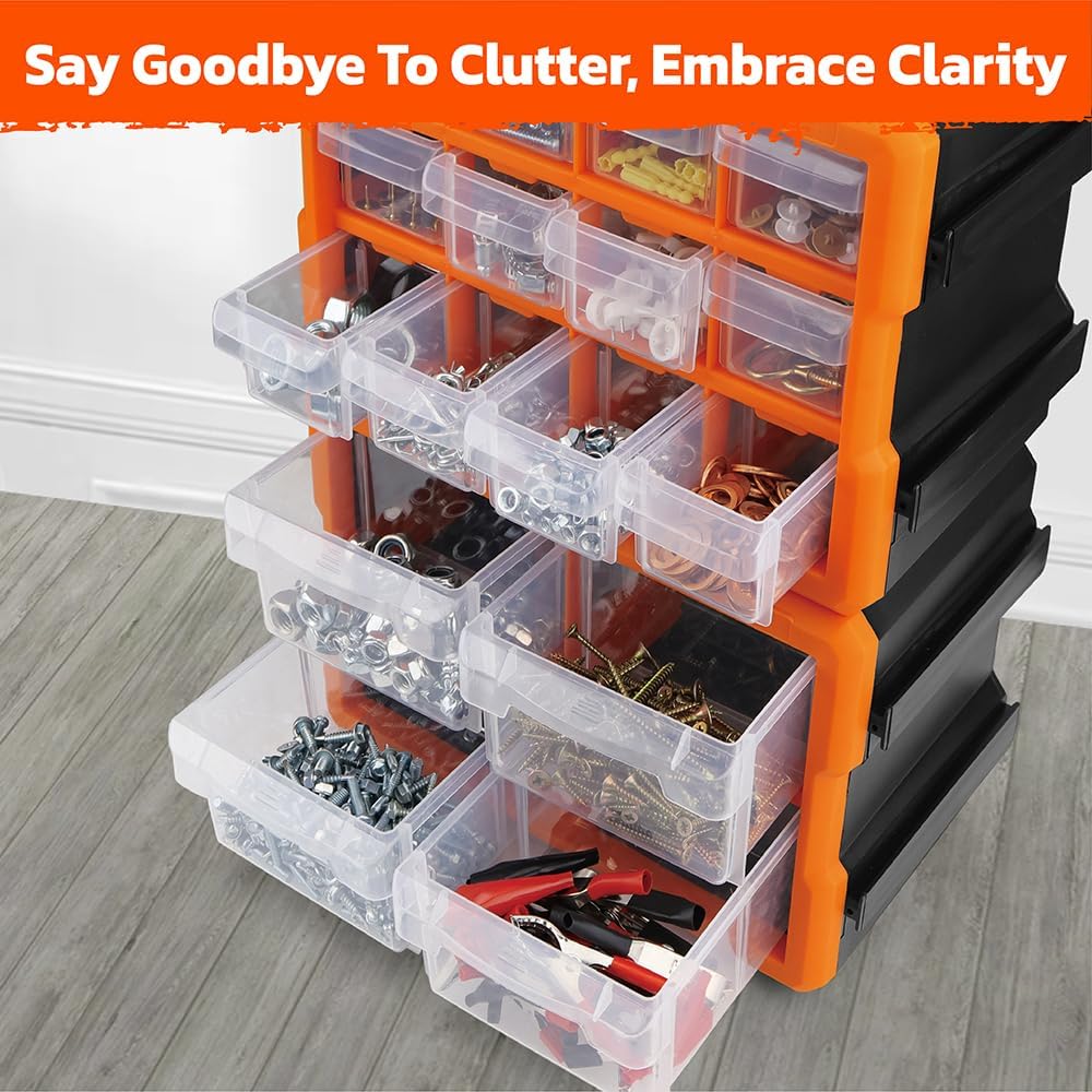 HORUSDY 39-Drawers Storage Cabinet Tool Box, Wall Mount Parts Storage Bin Chest Case Plastic Organiser Toolbox with Divider In Each Drawer