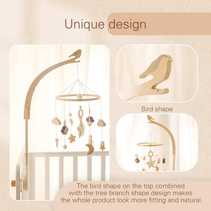 Beechwood Crib Mobile Holder - 360° Rotate, Adjustable Arm - Natural Wood, Minimalist - For Cribs No Side Rails - Baby Nursery Decor