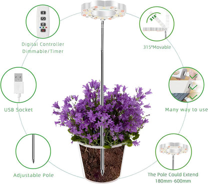 Grow Light Full Spectrum Plant Lights for Indoor Plants, Full Spectrum Plant Grow Lights, 9 Dimmable Levels Auto ON & Off with 3/9/12H Timer