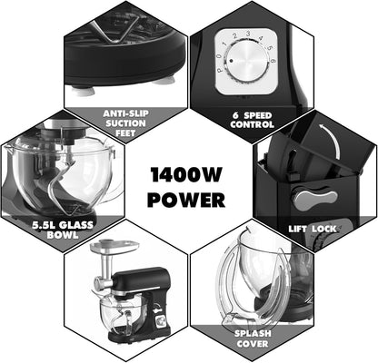1400W Stand Mixer | 6.5L Electric Food Mixer for Baking