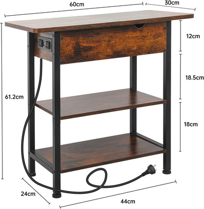 Side Table with Charging Station（Upgraded）, End Table with USB Ports and Outlets, Nightstand for Small Spaces, Bedside Tables with Storage Shelf for Living Room, Bedroom, Brown