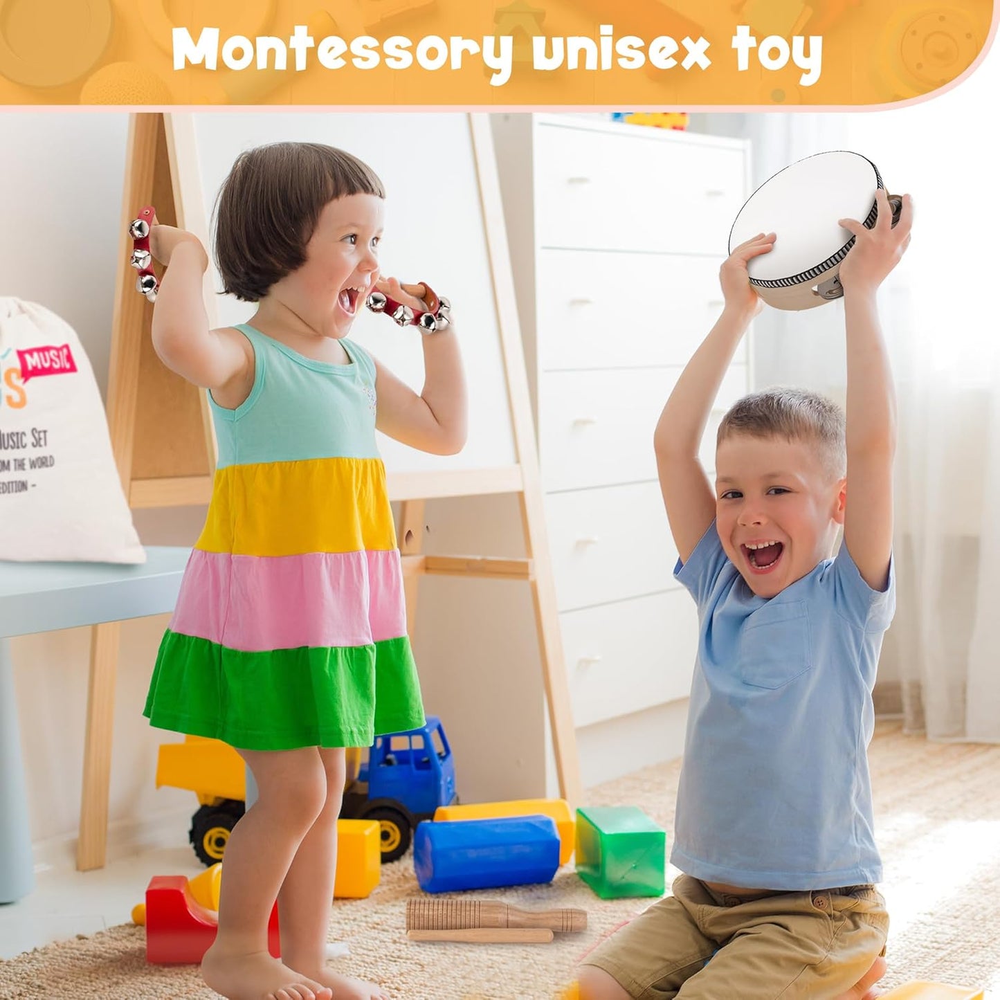 Stoie's Wooden Musical Instruments for Toddlers 1-3, Montessori Music Toys for 1 Year Old, with Xylophone, Tambourine and Maracas, Educational Development and Creativity, Baby Musical Instruments