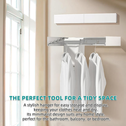 Laundry Drying Rack Collapsible, Wall Mounted, Clothes Drying Rack, 31.5" Wide, 13.1 Linear Ft, 5 Aluminum Rods, 45 lb Capacity, with Wall Template, Screwdriver Bit(White)