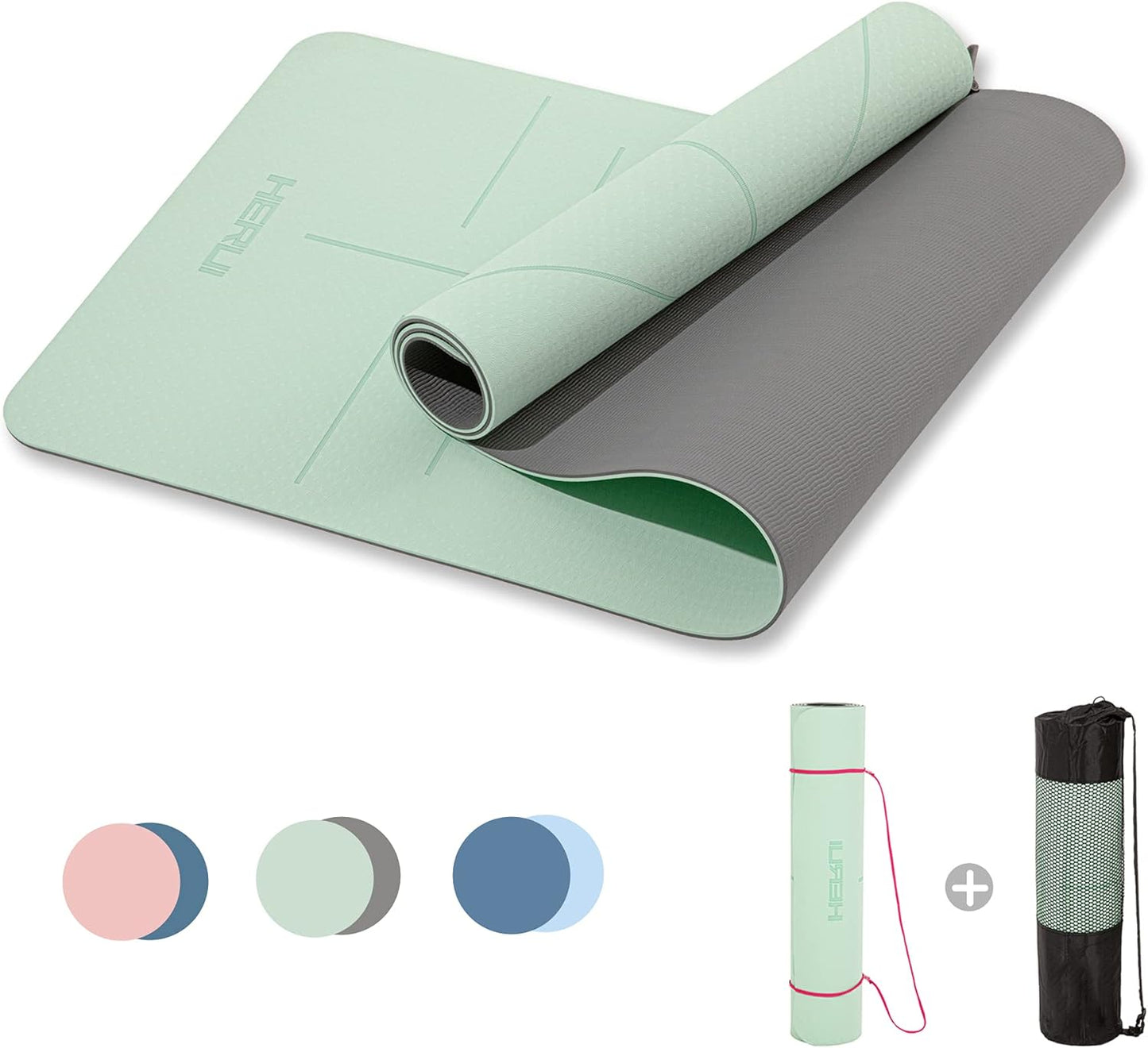Premium Non-Slip Yoga Mat with Alignment Lines - 6mm Thick Exercise Mat