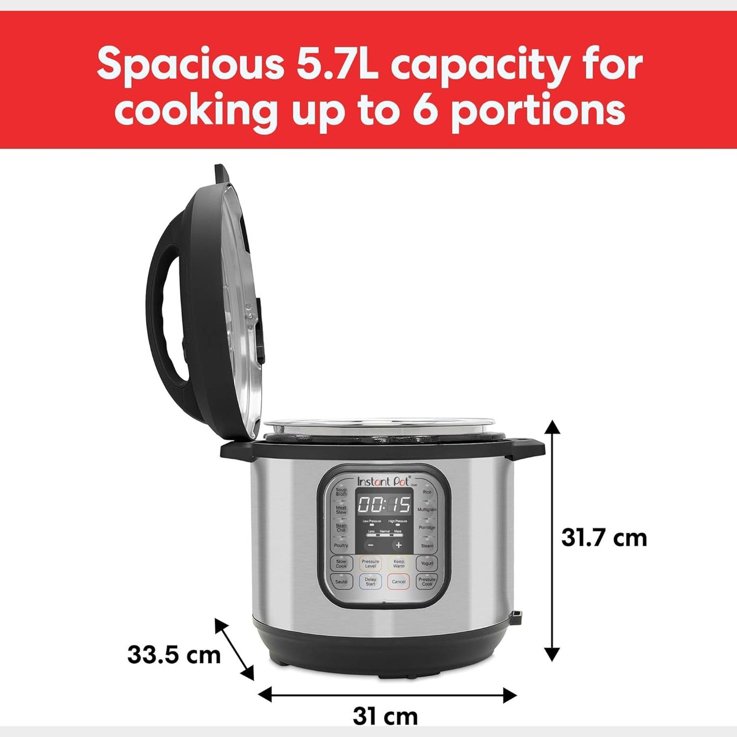 Instant Pot Duo 7-in-1 Multicooker, 5.7L - Pressure Cooker, Slow Cooker, Rice Cooker, Sauté Pan, Yogurt Maker, Steamer and Food Warmer, Brushed Stainless Steel,Black/ Grey