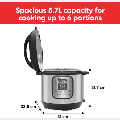 Instant Pot Duo 7-in-1 Multicooker, 5.7L - Pressure Cooker, Slow Cooker, Rice Cooker, Sauté Pan, Yogurt Maker, Steamer and Food Warmer, Brushed Stainless Steel,Black/ Grey