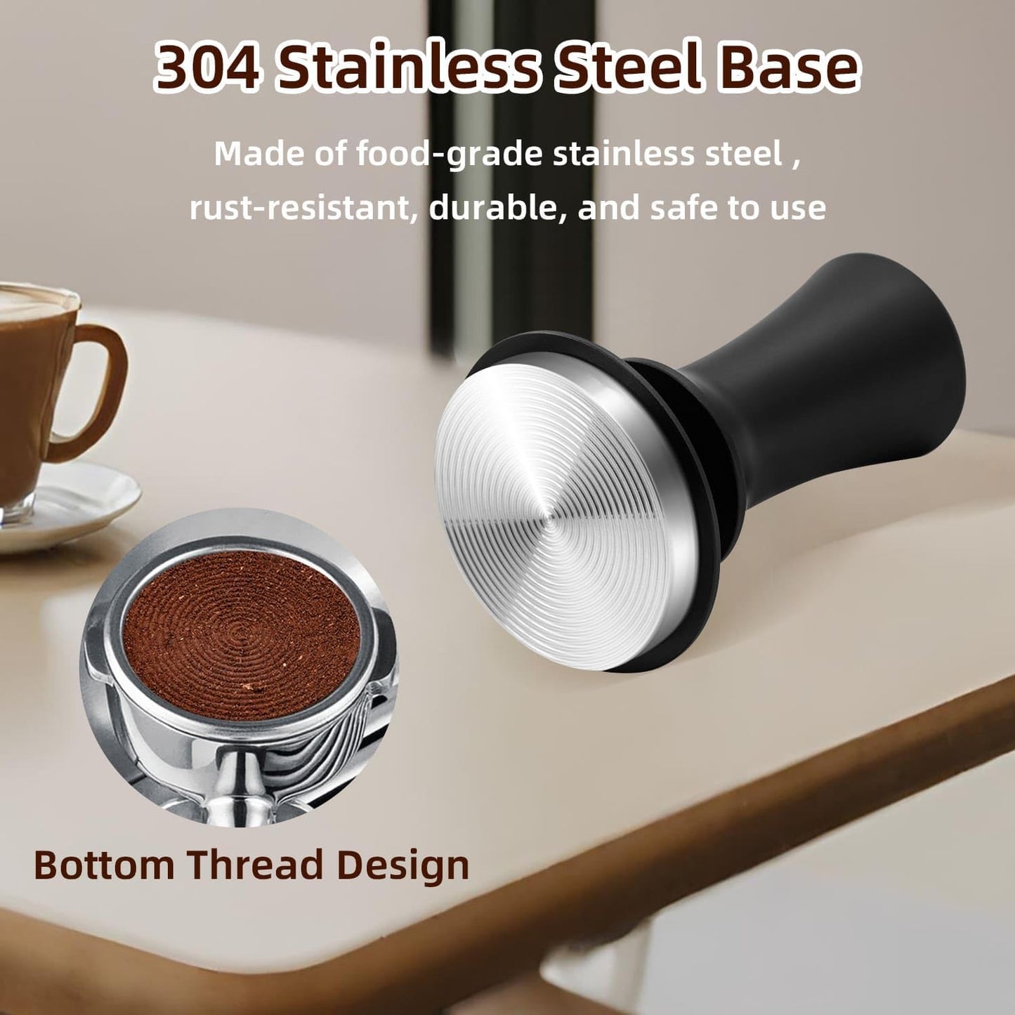 Mcbazel 53mm Espresso Tamper with 53.3-54mm portafilters,Including Popular Sage Models,53mm Adjustable Hand Coffee Tamper 304 Stainless Steel Ripple Base