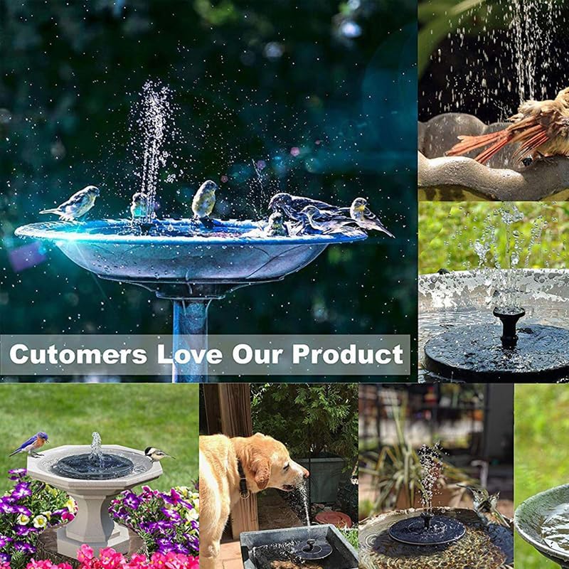 Solar Fountain,Square Solar Water Fountain with 6 Nozzle,1.2W Bird Bath Solar Water Pump with Extended - Length,Submersible Pump for Pond, Pool, Garden, Fish Tank