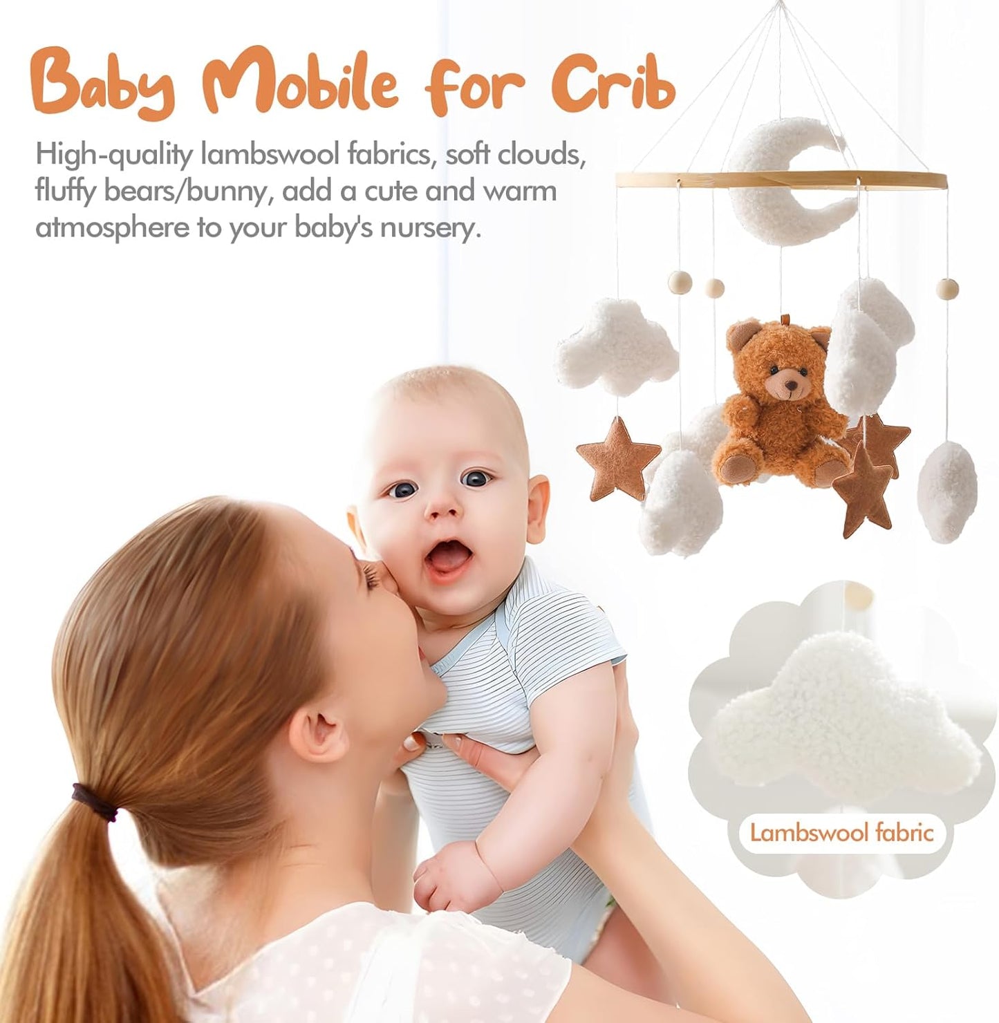 Beechwood Crib Mobile Holder - 360° Rotate, Adjustable Arm - Natural Wood, Minimalist - For Cribs No Side Rails - Baby Nursery Decor