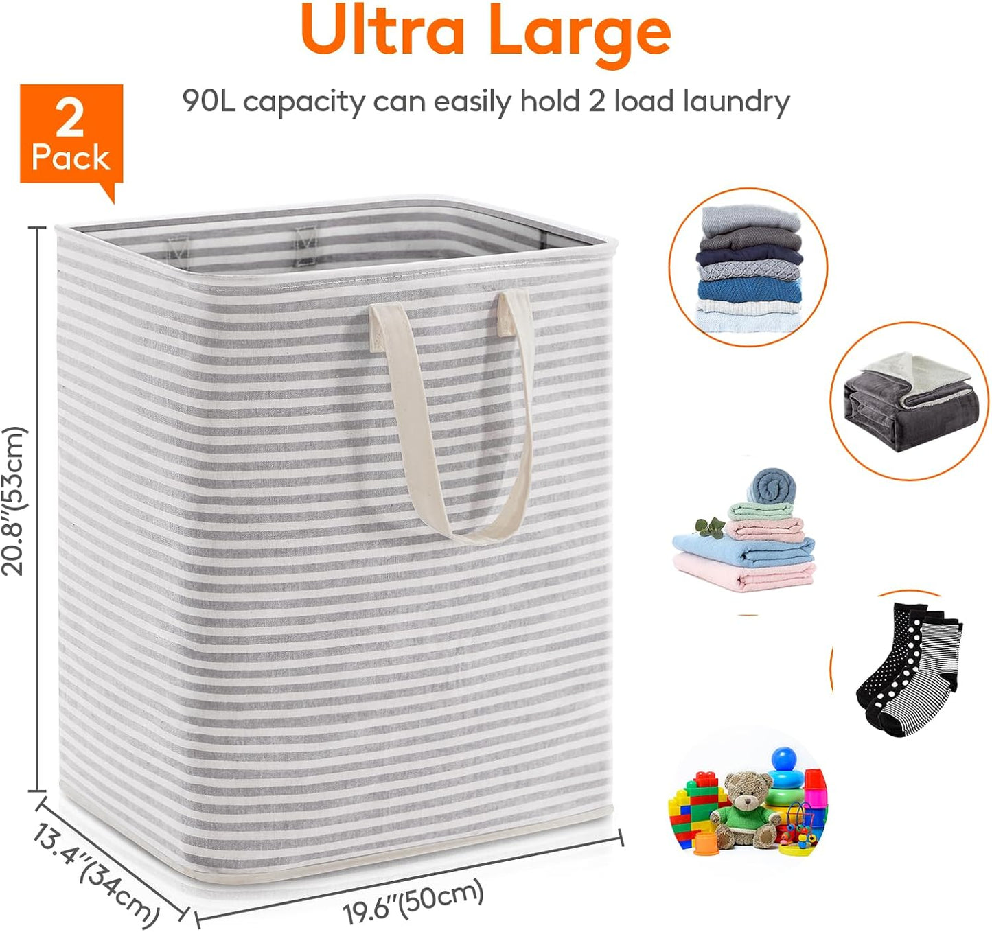 80L Waterproof Laundry Hamper 2 Pack - Collapsible & Portable - Lifewit