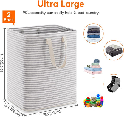 80L Waterproof Laundry Hamper 2 Pack - Collapsible & Portable - Lifewit