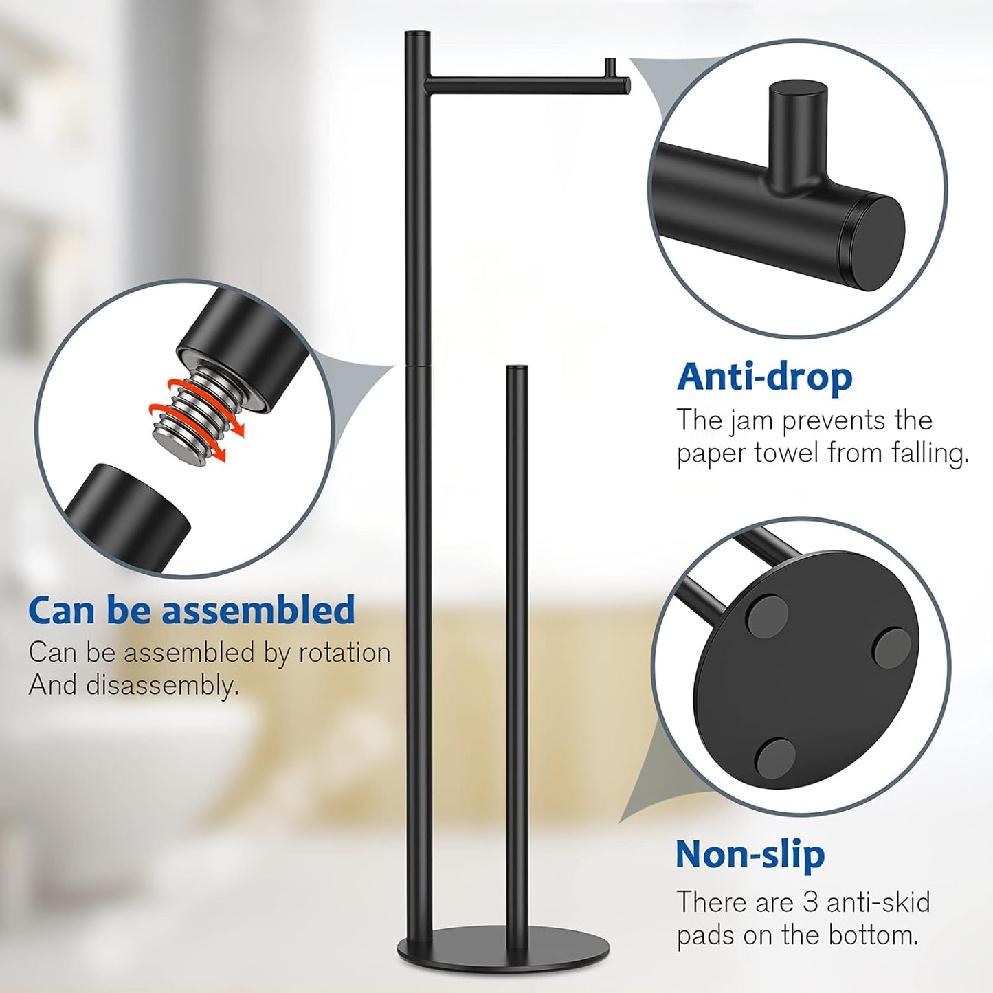 Freestanding Black Toilet Paper Holder | Metal Bathroom Roll Stand
