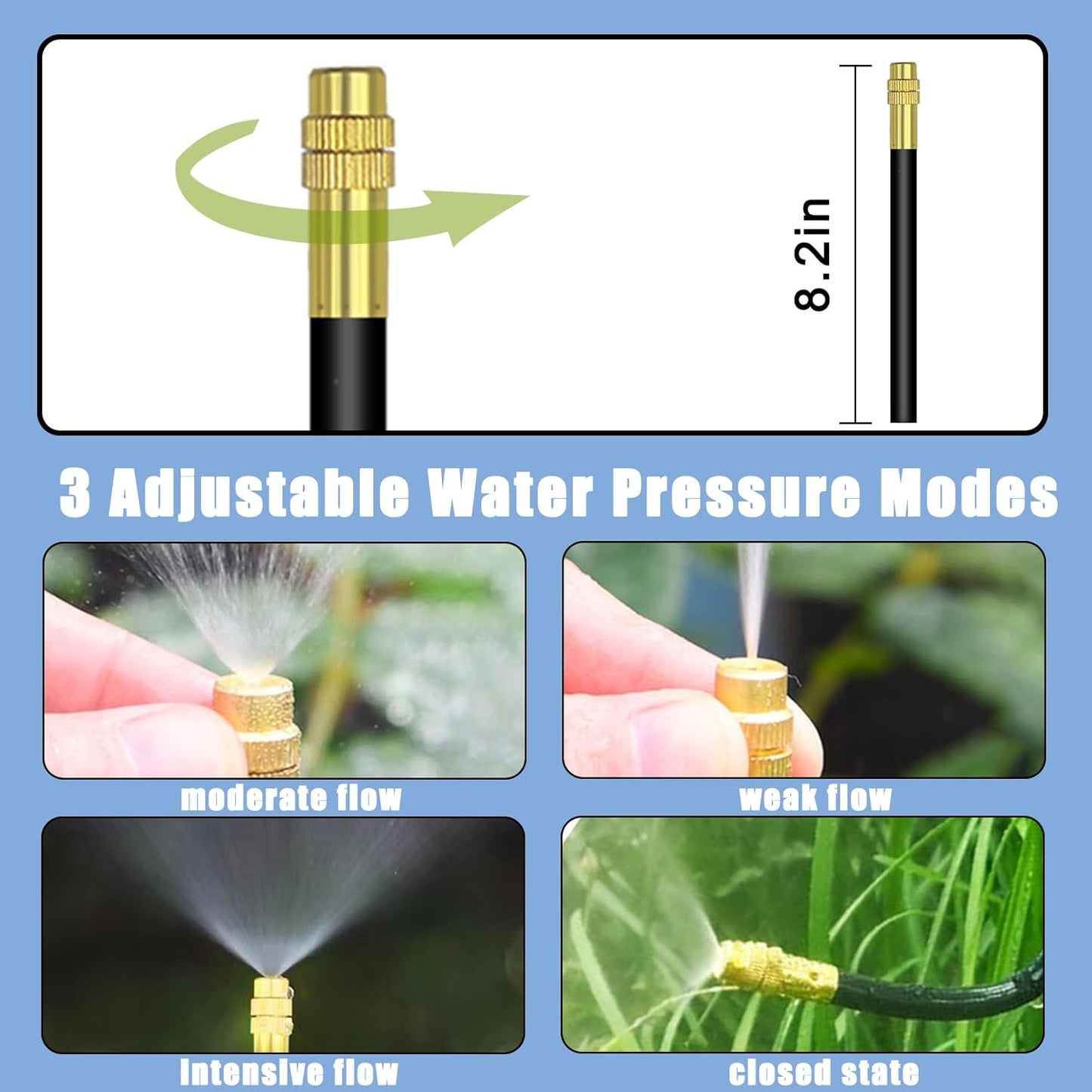 Tivddikun Drip Irrigation Kit, 360° Bendable Watering System with 49FT/15M Drip Irrigation Hose, 20 T-joints, 15 Adjustable Brass Misting Nozzles, 10 Fixed Stems, Anti-blocked Universal Faucet Adapter