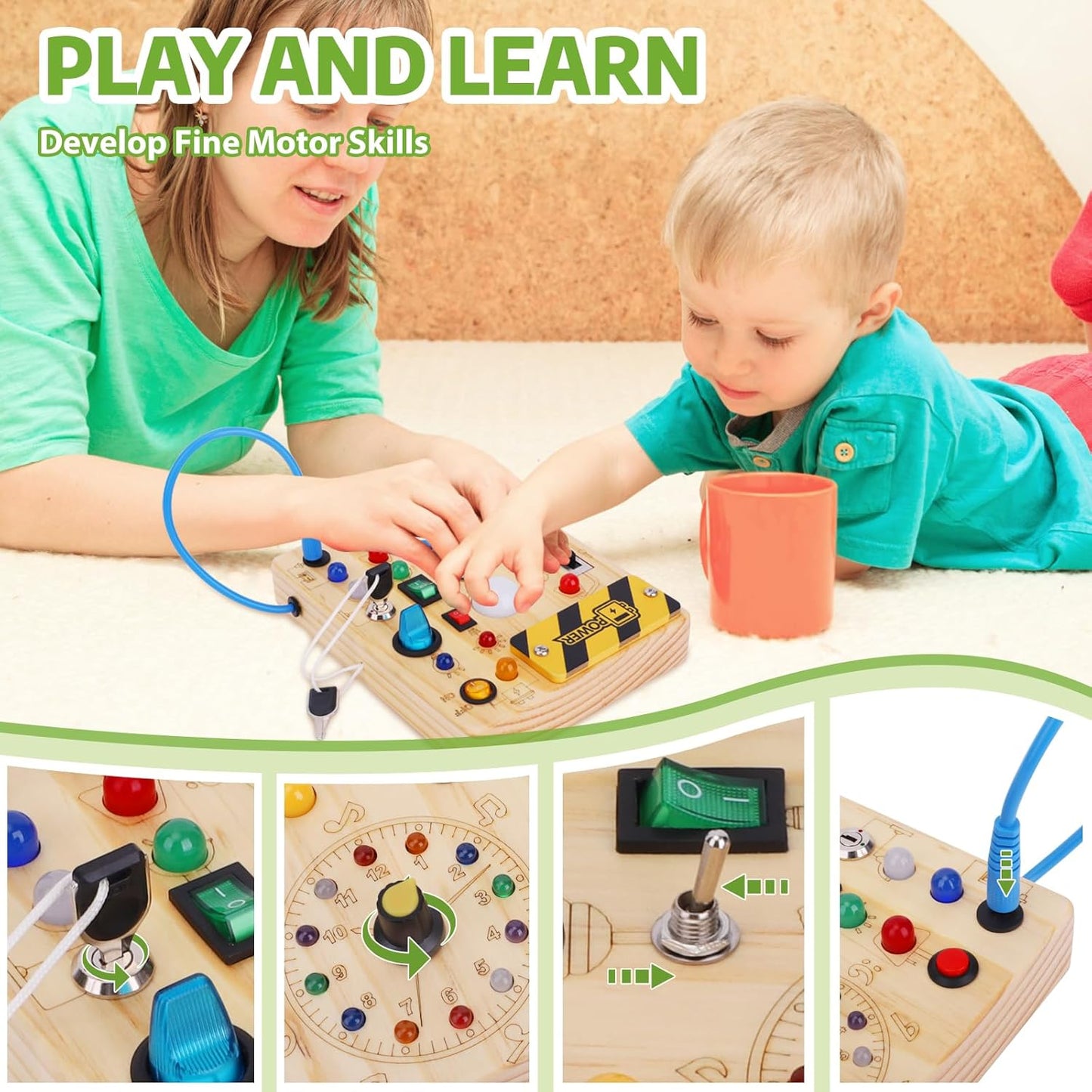 Montessori Busy Board Kids Toys, Toys for 1+ Year Old, Sensory Wooden Boy Toddler Games