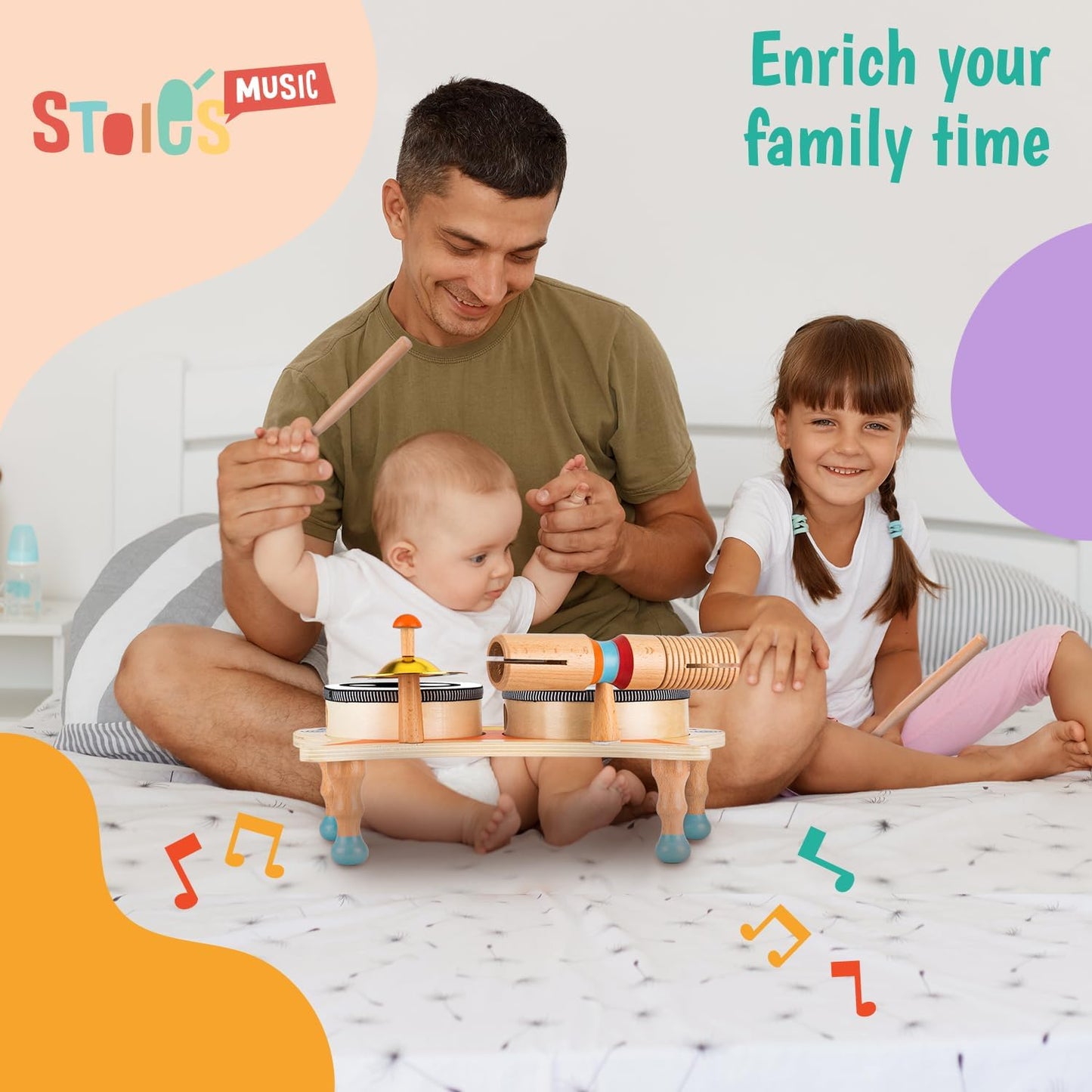 Stoie's Wooden Musical Instruments for Toddlers 1-3, Montessori Music Toys for 1 Year Old, with Xylophone, Tambourine and Maracas, Educational Development and Creativity, Baby Musical Instruments
