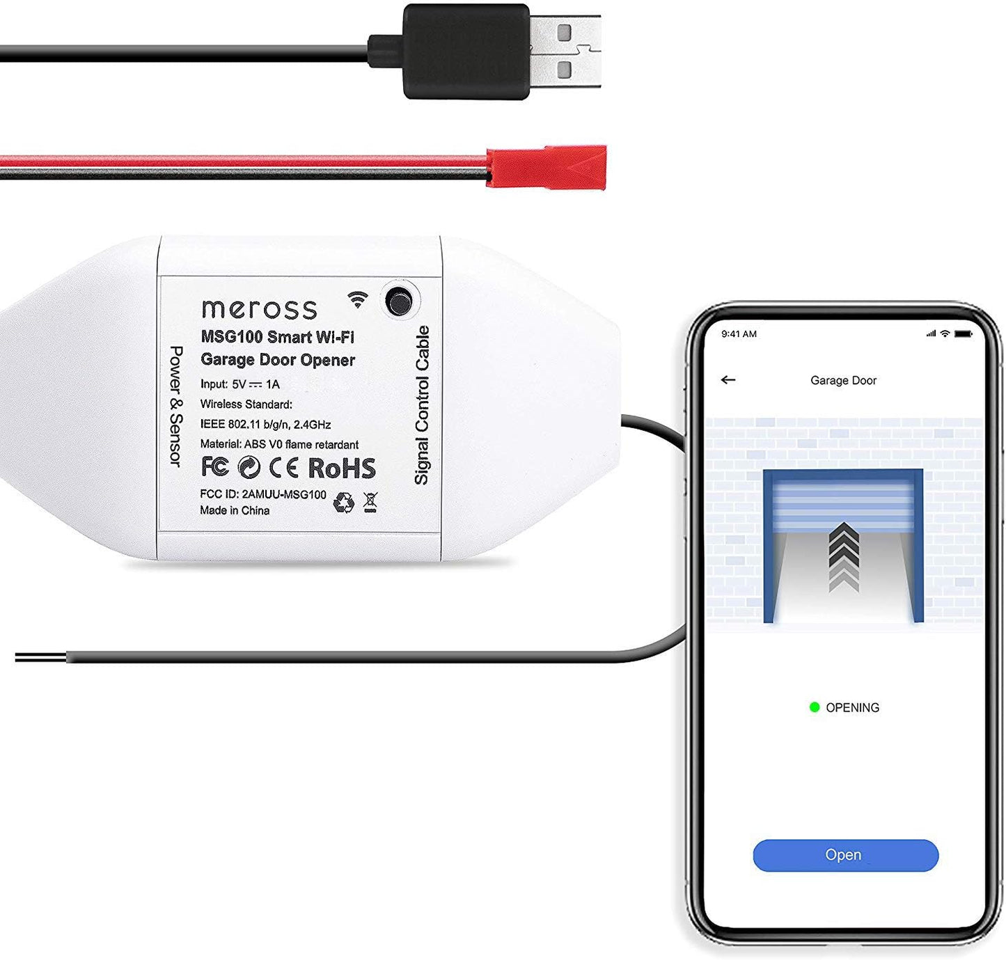 meross Smart Garage Door Opener Remote, Compatible with Apple HomeKit, Amazon Alexa, Google Assistant, SmartThings, Multiple Notification Modes, No Hub Needed