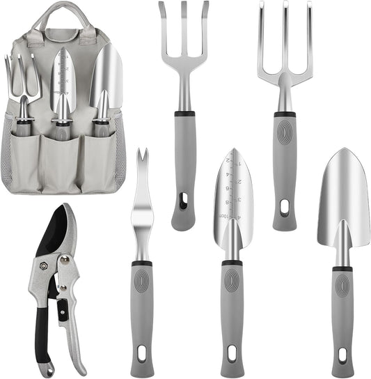 PHIRAH Garden Tool Set, 7PCS Garden Tools Set with Twist Tie for Women and Men, Gardening Kit with Hand Tools, Landscaping Essentials, Starter Kit for Lawn Care, Perfect Gift for Gardeners