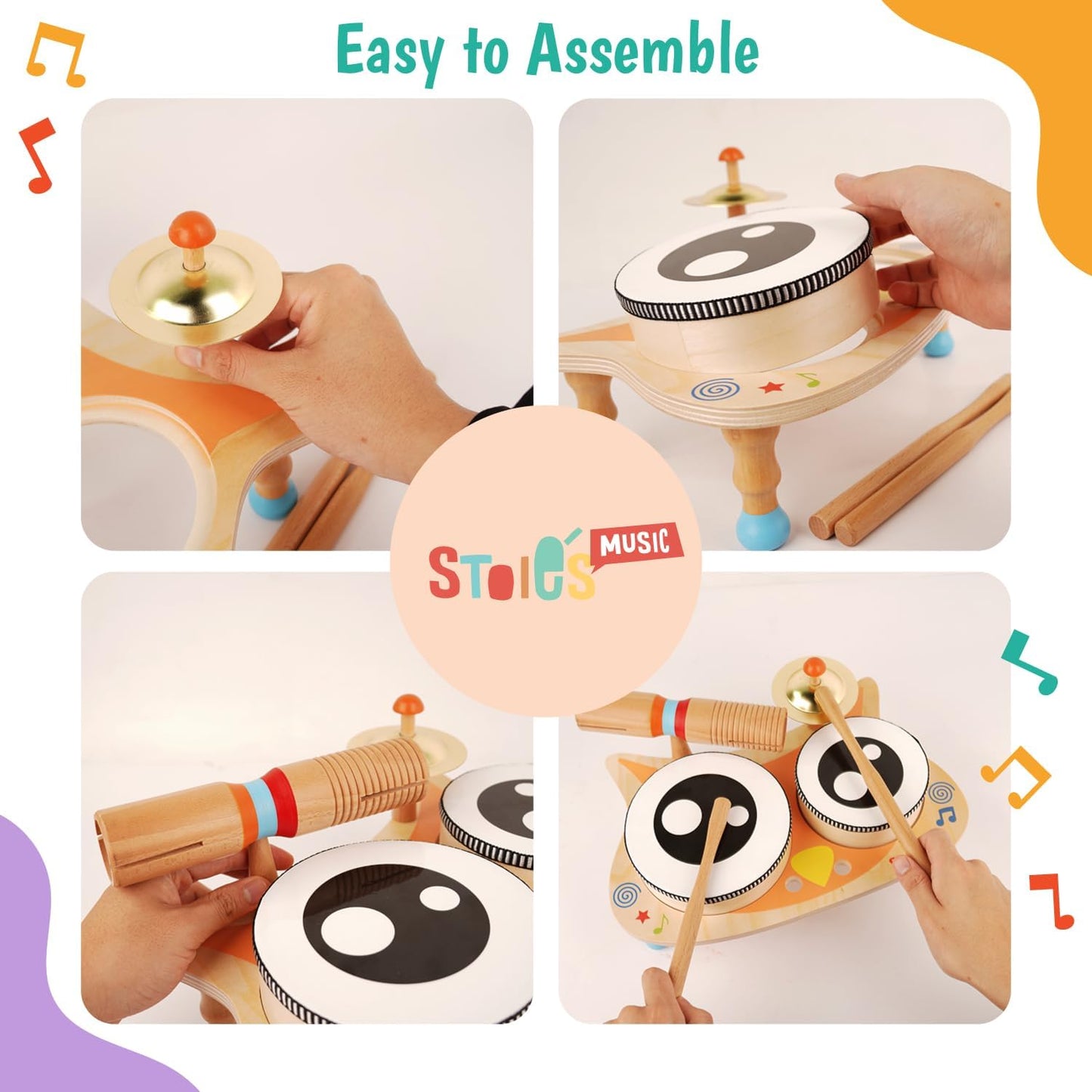 Stoie's Wooden Musical Instruments for Toddlers 1-3, Montessori Music Toys for 1 Year Old, with Xylophone, Tambourine and Maracas, Educational Development and Creativity, Baby Musical Instruments