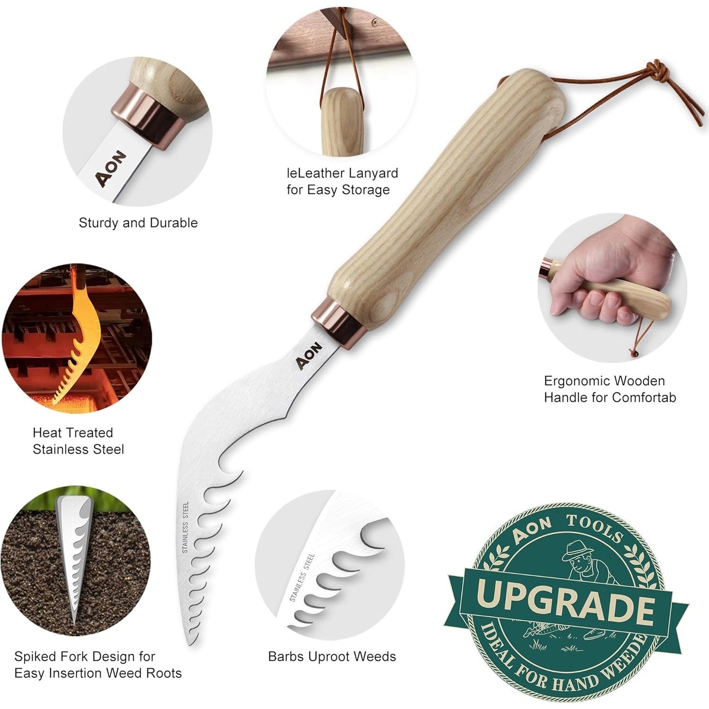 aon 2 Pack Hand Crack Weeder Puller Tool Set - Made with Heat Treated Steel and Ash Wood Ergonomic Handles, Weeding Tools Ideal for Gardens and Patio Lawns to Effectively Pull Out Weeds & Their Roots
