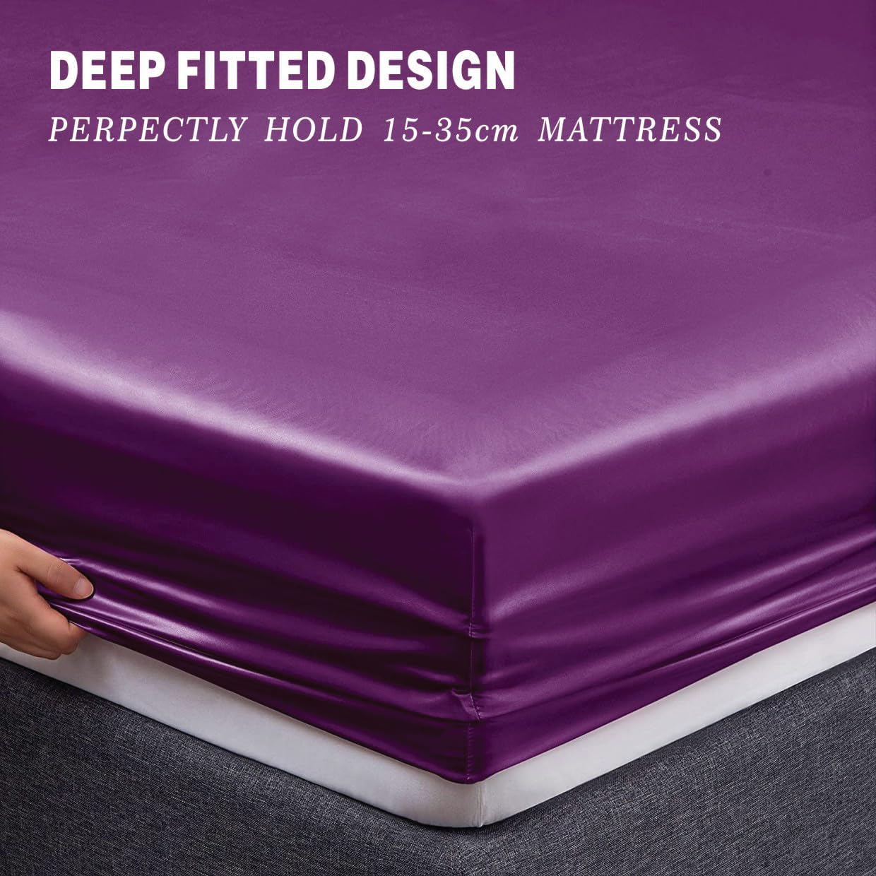 ForZzz 2000TC Art Silk Satin Queen Sheet Set Hotel 4 Pieces Fitted/Flat Sheet Bedding Set(Black,Queen)