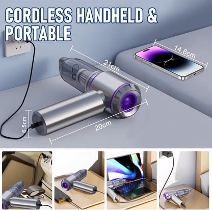 Car Vacuum Cleaner Cordless, Handheld Vacuum 22000PA High Power Suction, 4-in-1 Compressed Air Duster & Air Blower & Pump, Portable Vacuum Cleaner with 3 Gears for Home, Pet, Keyboard (Grey)