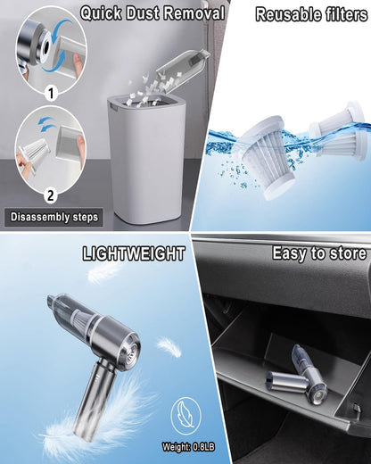 Car Vacuum Cleaner Cordless, Handheld Vacuum 22000PA High Power Suction, 4-in-1 Compressed Air Duster & Air Blower & Pump, Portable Vacuum Cleaner with 3 Gears for Home, Pet, Keyboard (Grey)