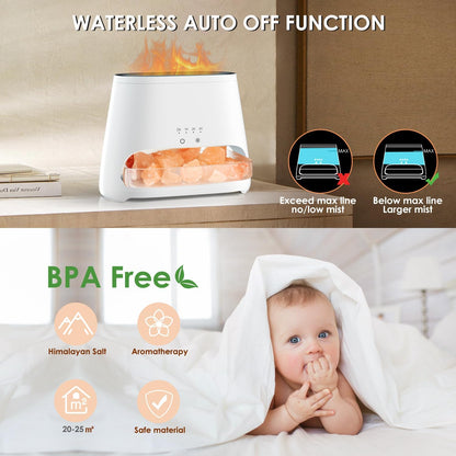 SALKING 2-in-1 Essential Oil Diffuser & Crystal Himalayan Salt Lamp, Ultrasonic Aromatherapy Diffuser with Timer Setting, Auto-Off Safety Switch, Cool Mist, Flame Effect, Night Light, 150ml