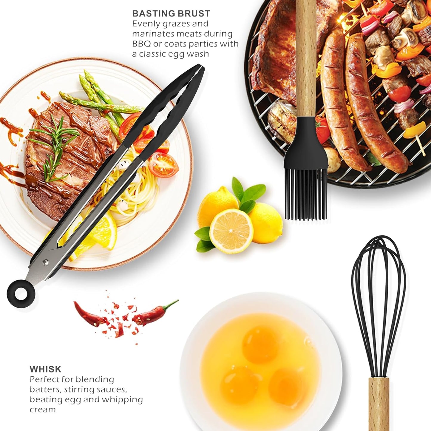 14-Piece Silicone Kitchen Utensil Set with Wooden Handles