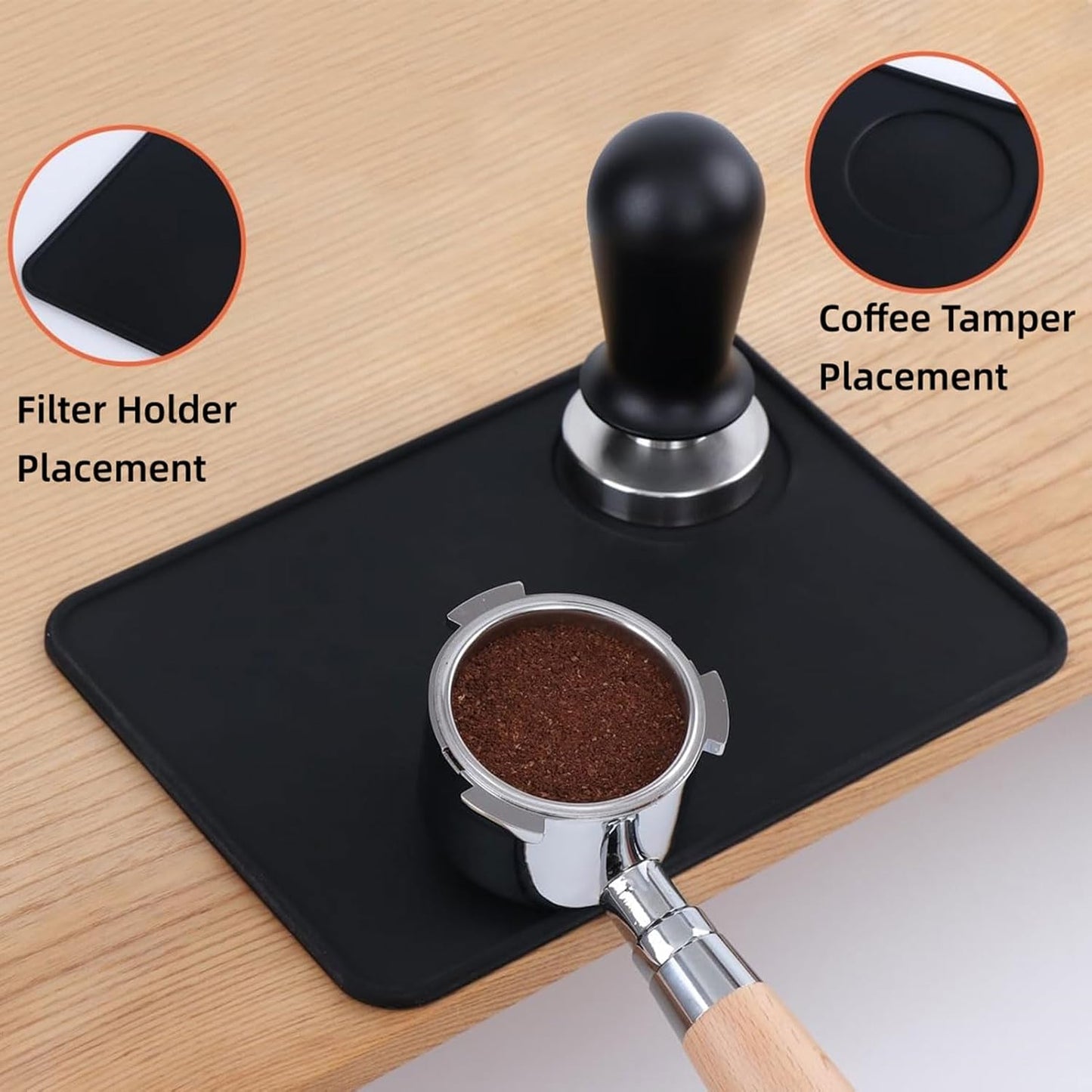 Coffee Tamper Mat, Food Safe Silicone Coffee Tamp Mat Anti-Slip, Espresso Tamping Mat Food Grade Non-Slip Coffee Pad Tamp Station Espresso Accessory(Black-ZY1)