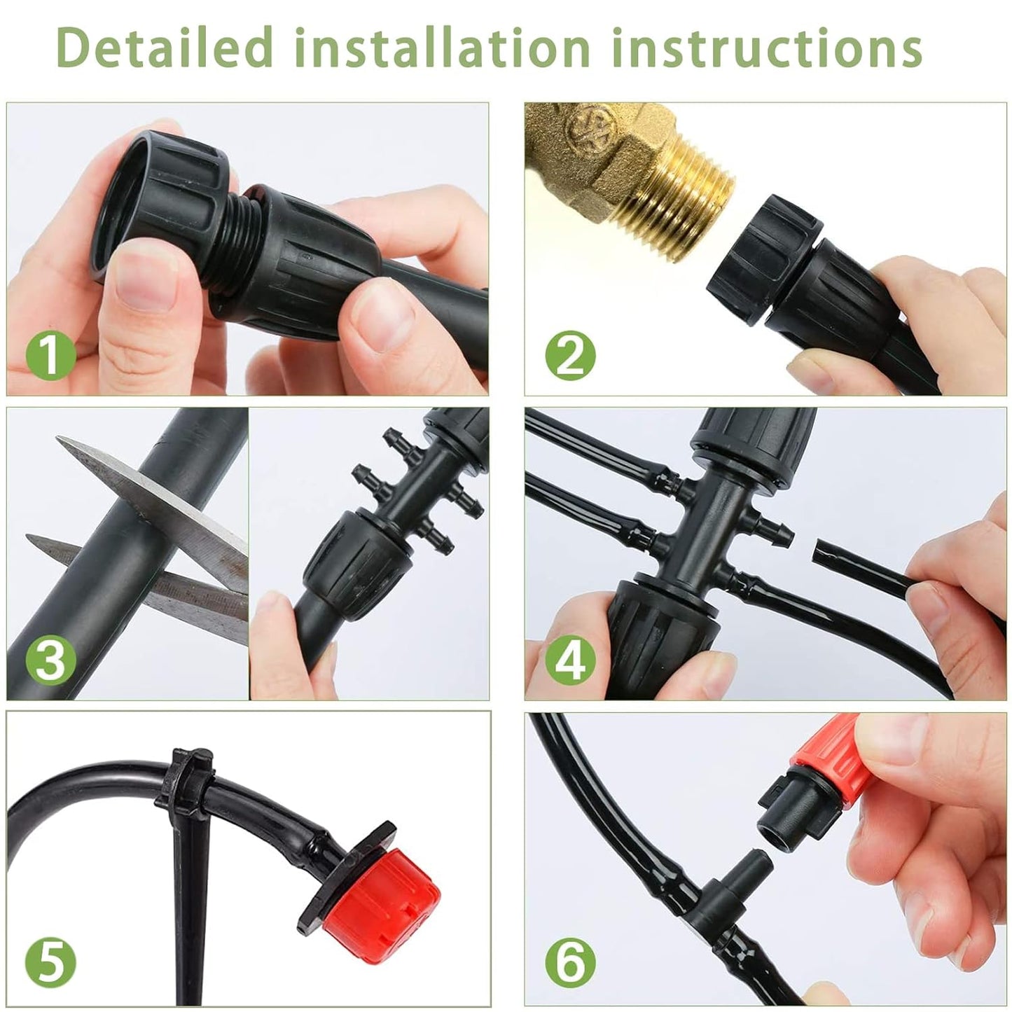 Tivddikun Drip Irrigation Kit, 360° Bendable Watering System with 49FT/15M Drip Irrigation Hose, 20 T-joints, 15 Adjustable Brass Misting Nozzles, 10 Fixed Stems, Anti-blocked Universal Faucet Adapter