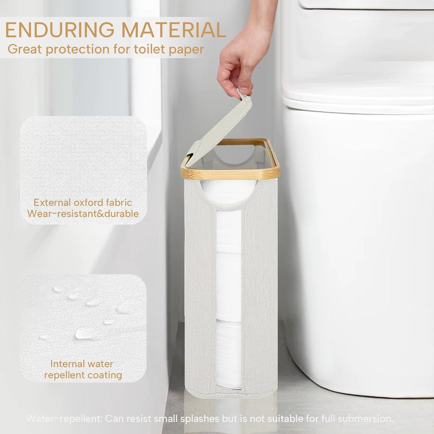 FYL Toilet Roll Storage, Toilet Paper Storage, Portable Foldable Water-Repllent Bamboo Toilet Paper 12 Rolls Holder Storage With Handle For Bathroom (White)