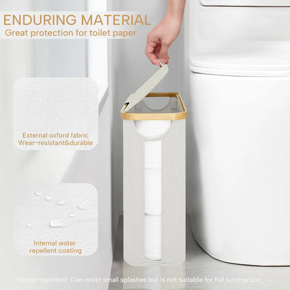 FYL Toilet Roll Storage, Toilet Paper Storage, Portable Foldable Water-Repllent Bamboo Toilet Paper 12 Rolls Holder Storage With Handle For Bathroom (White)
