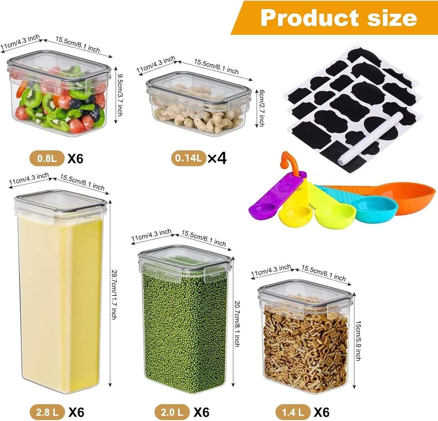 stusgo 42 Pack Airtight Food Storage Containers Set - Cereal Storage Containers for Kitchen Storage & Organisation with Lids & BPA Free Pantry Storage Containers Organiser