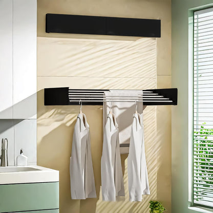 Laundry Drying Rack Collapsible, Wall Mounted, Clothes Drying Rack, 31.5" Wide, 13.1 Linear Ft, 5 Aluminum Rods, 45 lb Capacity, with Wall Template, Screwdriver Bit(White)