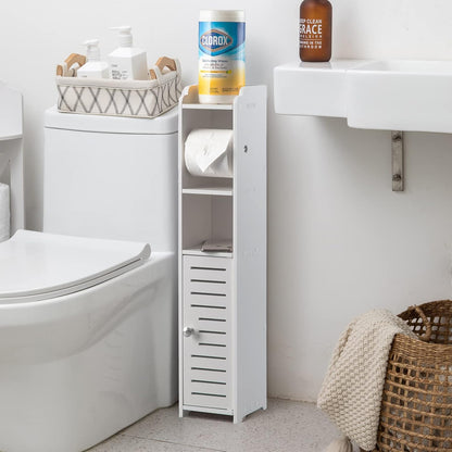 Freestanding Toilet Paper Storage with Phone Holder | Small Bathroom Organiser