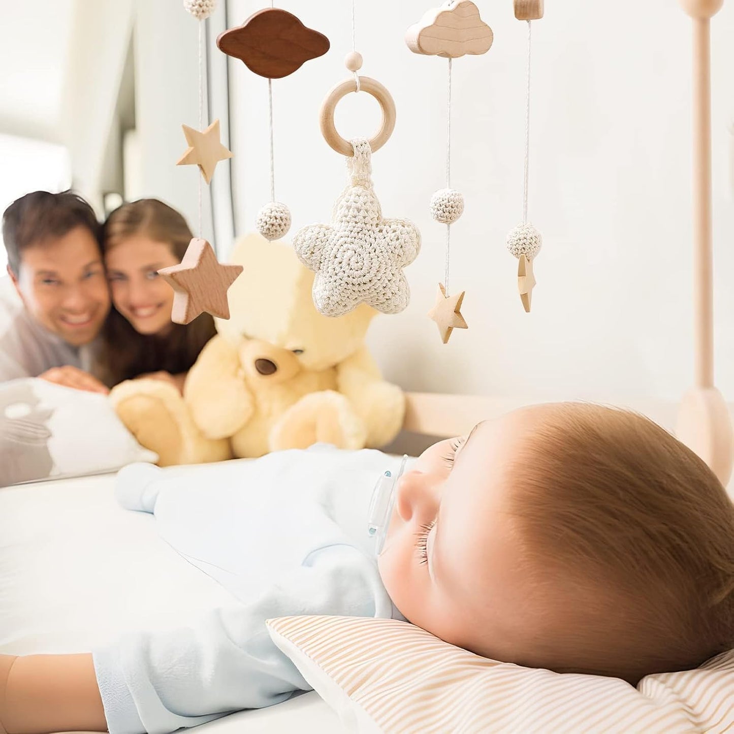 Beechwood Crib Mobile Holder - 360° Rotate, Adjustable Arm - Natural Wood, Minimalist - For Cribs No Side Rails - Baby Nursery Decor